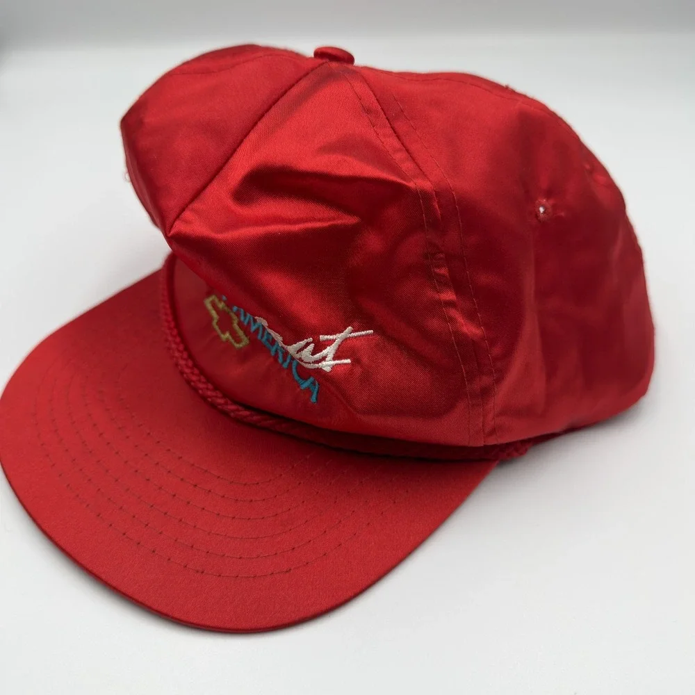 Vintage Chevrolet The Heartbeat of America Red Nylon Snapback Hat Ama Pro Chevy
